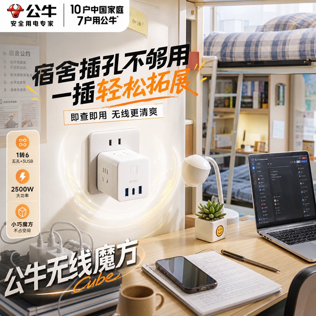 公牛宿舍专用一转多插座扩展usb充电器多功能学生转换器电源插头