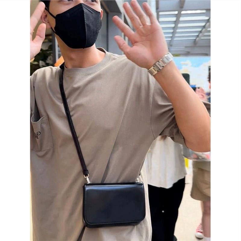 李现同款小方包2024新款亮皮女包高级单肩斜挎小盒子包棕色豆腐包