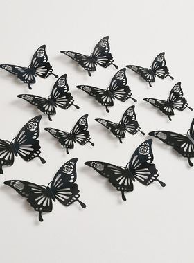 亚马逊黑色3d立体镂空蝴蝶墙贴客厅墙面布置节日婚庆装饰贴纸pet