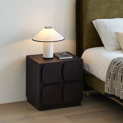 复古黑色实木床头柜组合