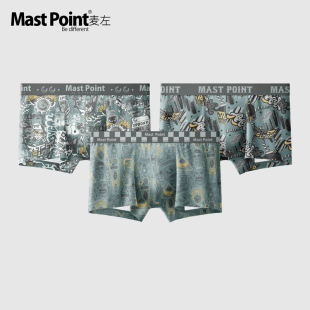 麦左莫代尔棉男士 可爱卡通印花趣味平角四角抗菌潮流透气薄 内裤