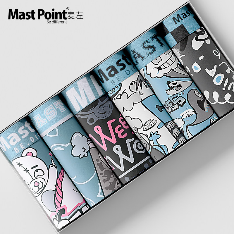 麦左内裤男士纯棉卡通印花男生男款平角透气2025新款运动四角裤头