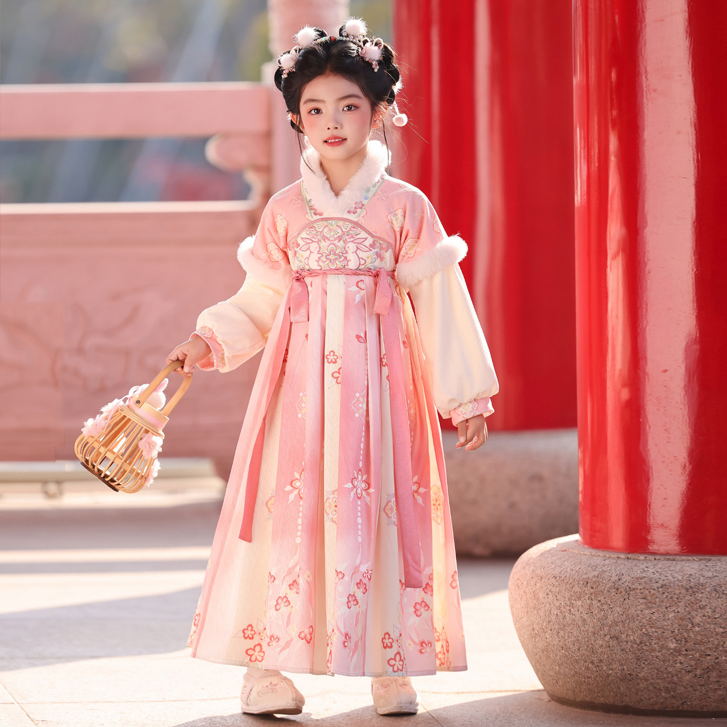 汉服女童冬季加绒国风唐装连衣裙