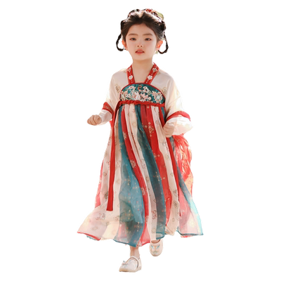 汉服女童春秋2025新款儿童高端刺绣古装襦裙女宝中国风复古连衣裙