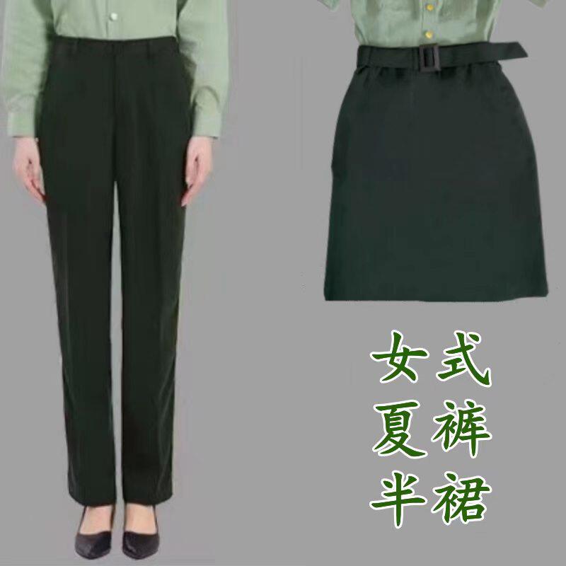 夏季女军绿免熨麻纱薄款通勤裤
