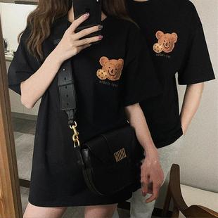 上衣 ins夏季 情侣t恤女装 2025新款 潮韩系小熊卡通圆领宽松百搭短袖