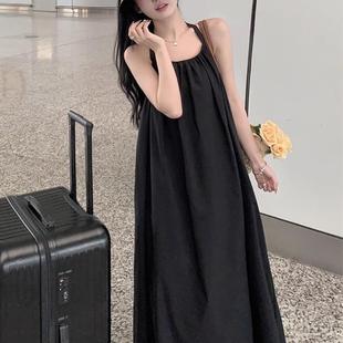 初恋浪漫气质感高级性感露背挂脖吊带连衣裙仙女海边度假长裙 法式