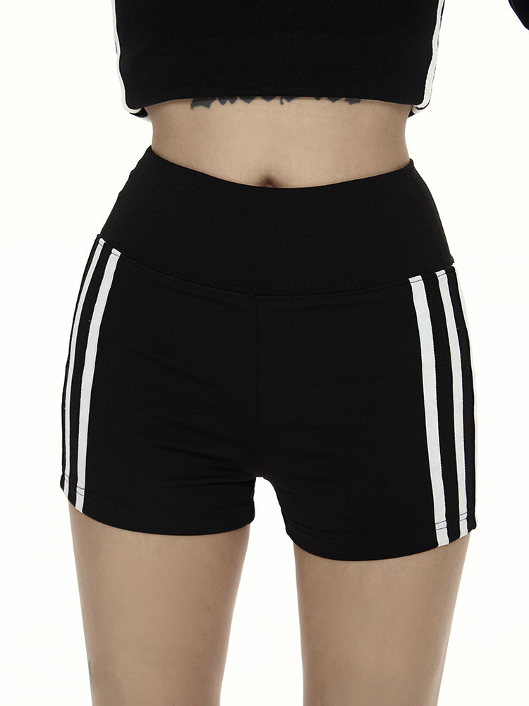 Wild Zero Sports Style Striped Tight Shorts for Women, New Autumn Model, Slimming, Color-Blocking, Versatile Casual Pants