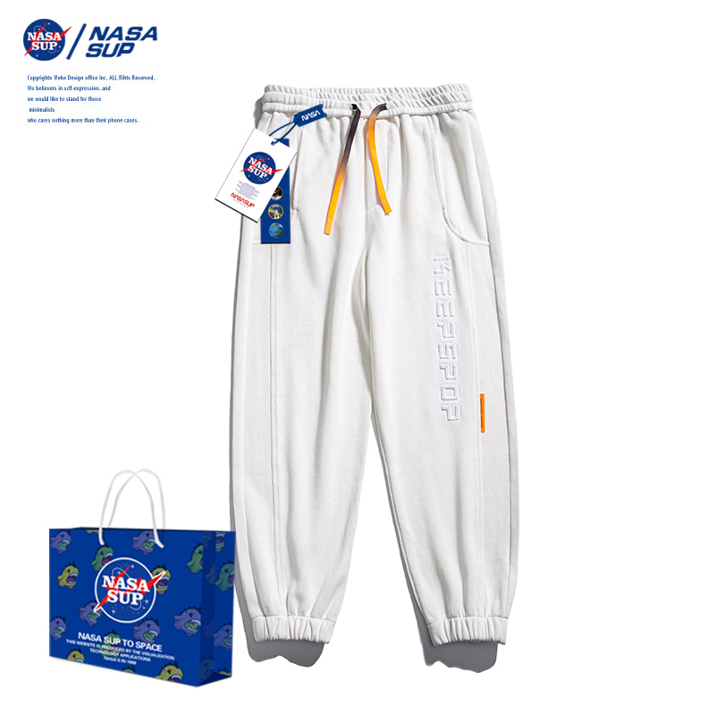 nasa联名官网旗舰店加绒运动裤男士秋冬季宽松束脚卫裤休闲长裤子