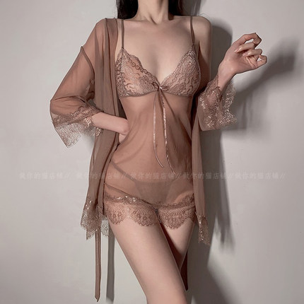 性感睡衣女蕾丝吊带睡裙袍夏季纯欲2025新款女士网纱套装全透明