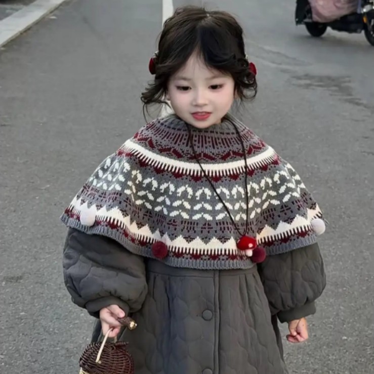 ins韩版费尔岛婴儿披风斗篷加厚