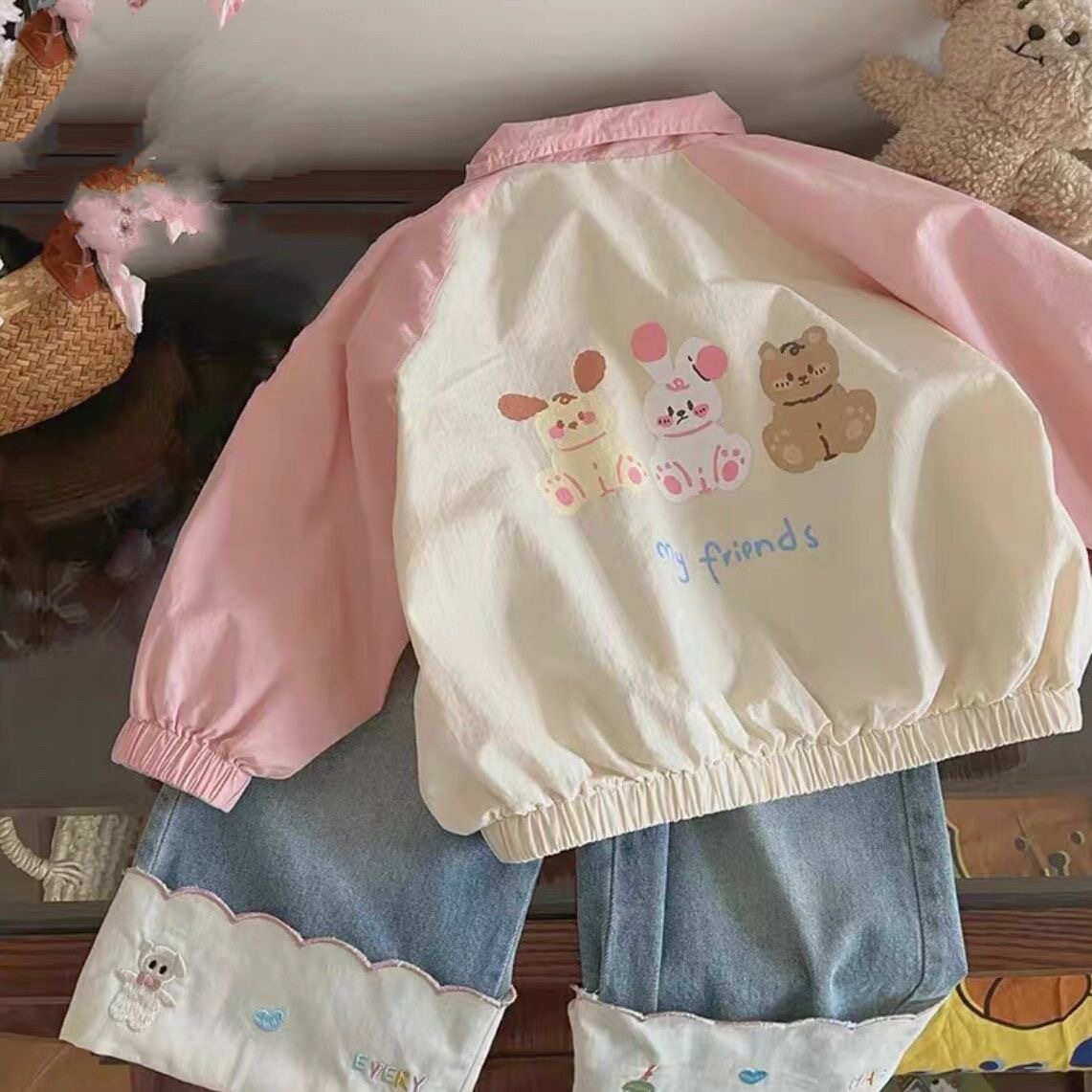 韩国童装女童粉色外套秋季新款款儿童时尚洋气宝宝可爱撞色开衫潮