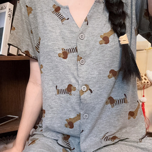 可外穿时尚 带胸垫短袖 腊肠狗 家居服套装 新款