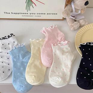 木耳边波点甜美低帮短袜ins潮彩点袜子夏季 韩国彩色轻薄透气 新款