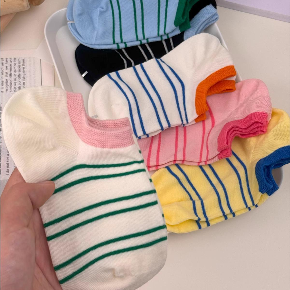 横条纹针织短袜子不掉跟半甜夏天