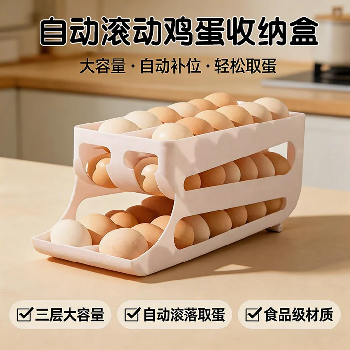 鸡蛋收纳盒双口多层斜口自动滚蛋器鸡蛋收纳盒冰箱用鸡蛋收纳盒