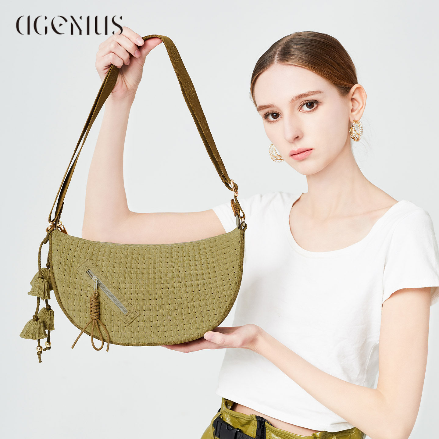 DGENIUS原创包包女款通勤斜挎包小众月牙包饺子包编织休闲单肩包