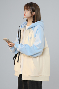 XZ409-1-Y03-P70 春季复古插肩袖卫衣开衫连帽宽松外套女（控88）图片