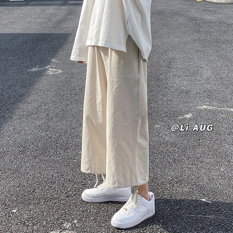 XZ409-1-K410-P40夏季垂感亚麻裤宽松阔腿裤棉麻九分休闲裤-控55,男装休闲裤,星座1514