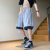 XZ409-1-K651-P45夏季假两件拉链设计宽松运动休闲短裤（控58），男装休闲裤，星座1514