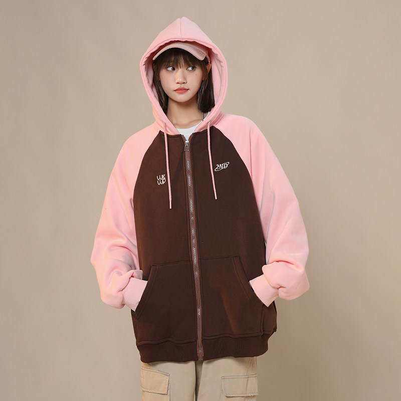 XZ409-1-Y03-P70秋季复古插肩袖卫衣开衫连帽宽松外套女（控88）,男装卫衣,星座1514