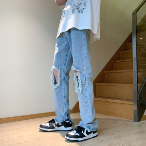 XZ409-1-K634-P55 春夏新款膝盖破洞小脚修身牛仔裤男（控68）图片
