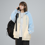 XZ409-1-Y03-P70秋季复古插肩袖卫衣开衫连帽宽松外套女（控88），男装卫衣，星座1514