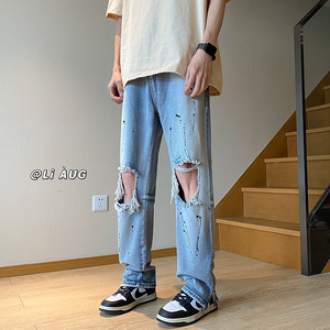 XZ409-1-K640-P60 夏季新款破洞小脚牛仔裤男（控75）图片