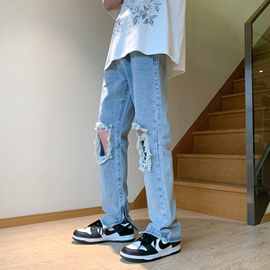XZ409-1-K634-P55 春夏新款膝盖破洞小脚修身牛仔裤男（控68）图片