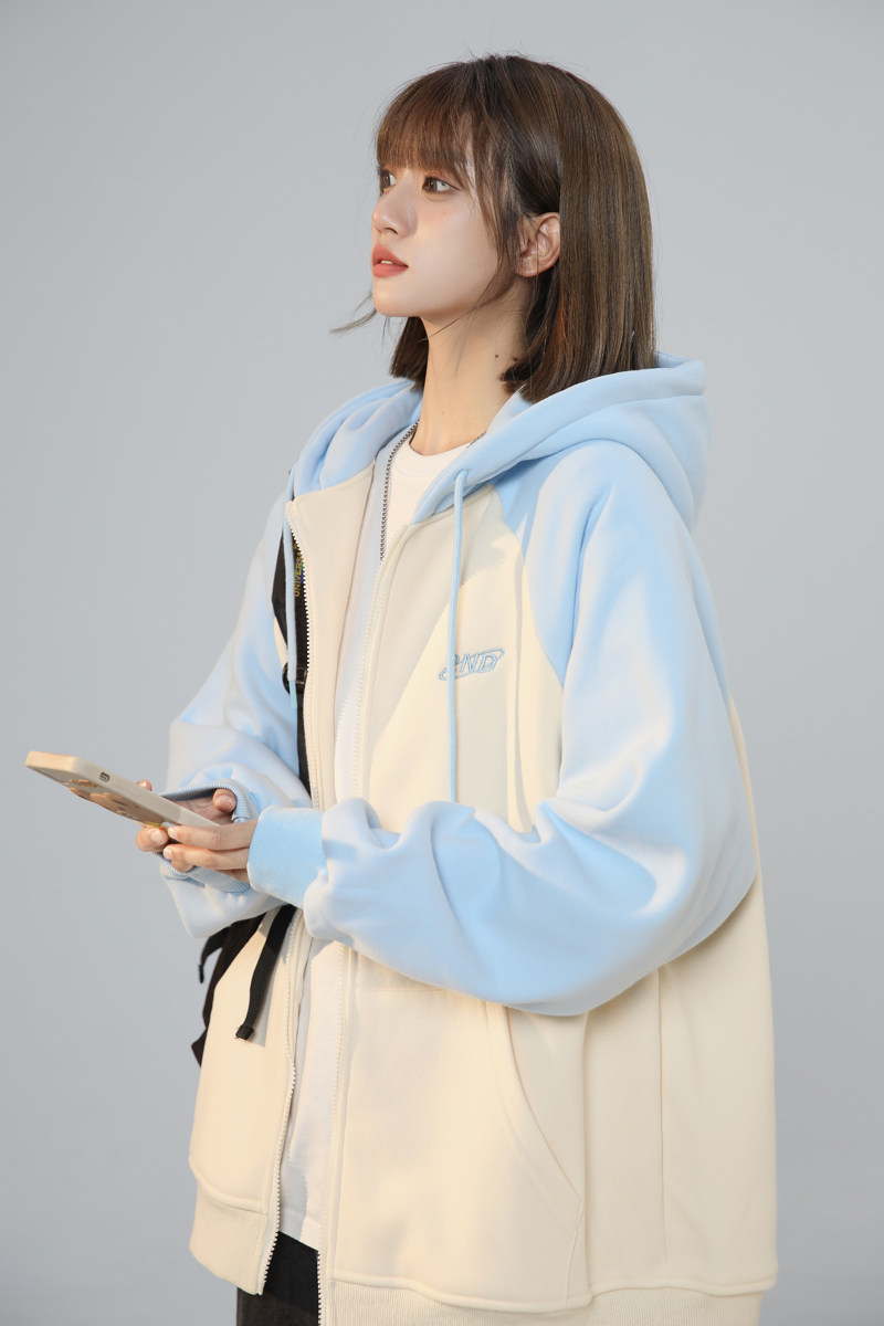 XZ409-1-Y03-P70秋季复古插肩袖卫衣开衫连帽宽松外套女（控88）,男装卫衣,星座1514