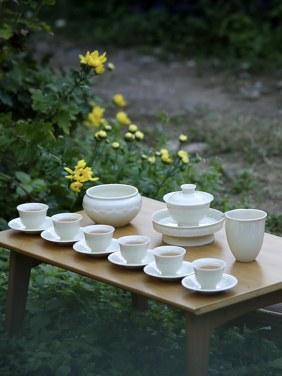 意叁手作仿宋定窑定瓷中式复古家整套茶具