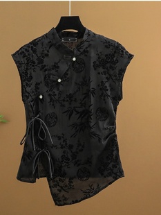 唐装短袖女新中式女装2024夏装中国风套装黑色高级感盘扣国风上衣