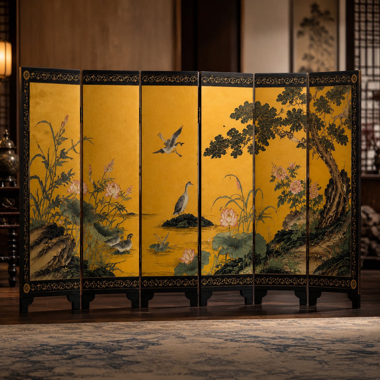 中式花鸟折屏隔断摆件