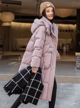 女装长款宽松休闲连帽大口袋羽绒服 YHF211795G