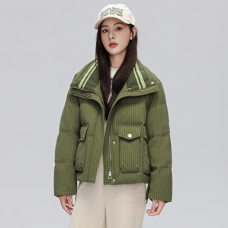 YPUT羽绒服女冬季时尚短款立领条纹加厚面包服外套YHF211438G##