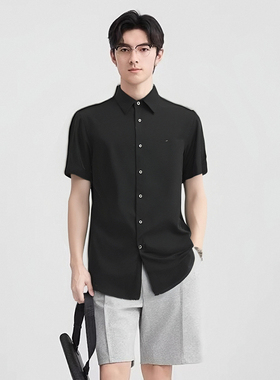 YPUT男装 夏季新款纯色金线刺绣短袖衬衫YHG123048C