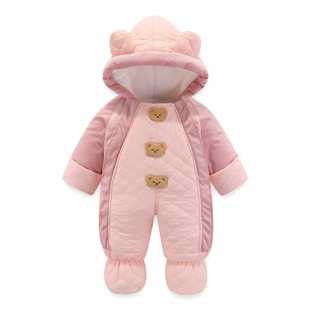 新生婴儿衣服冬季加绒连体衣宝宝夹棉加厚包脚哈衣套装外出服抱衣