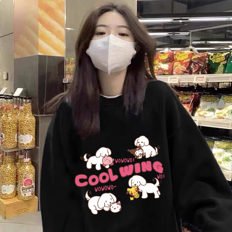 洛亚顿2022年秋季薄宽松圆领卫衣男女情侣同款熊学生潮流文艺男女