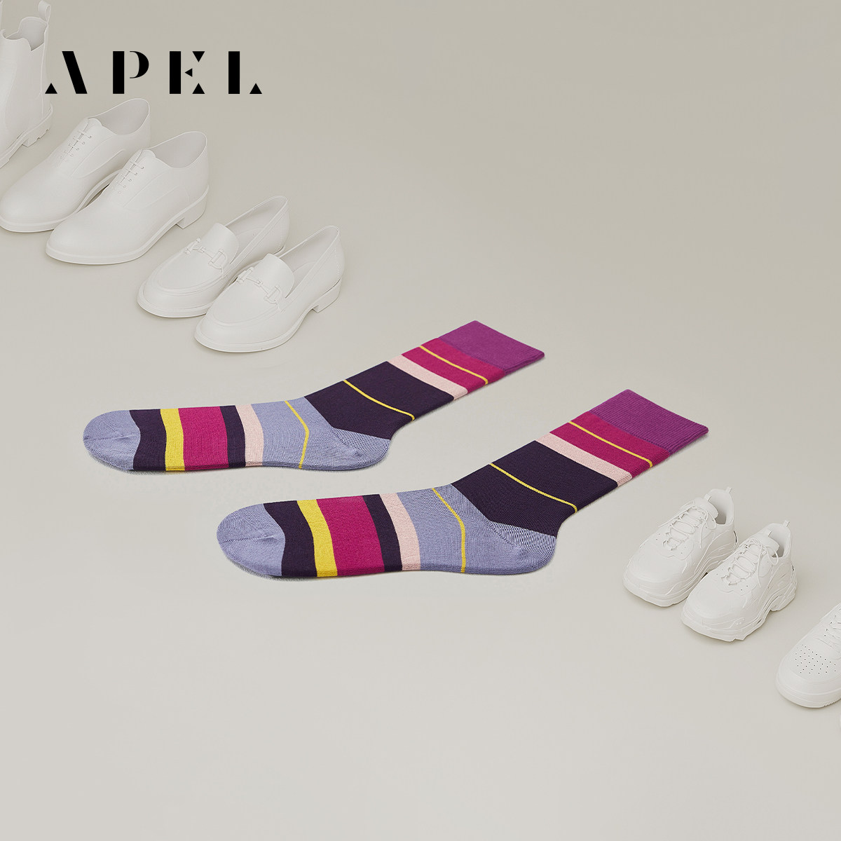 APEL丝光匹马棉棉条纹情侣中筒