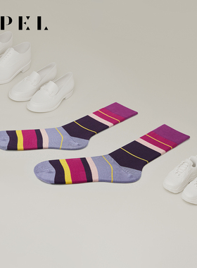 APEL丝光匹马棉条纹情侣袜子男中筒袜透气女百搭高端精品潮棉袜