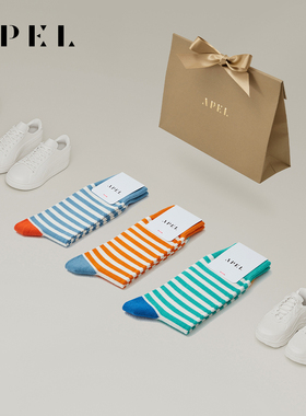 APEL3双礼盒装匹马棉条纹袜子节日礼物中筒袜女时尚百搭潮流棉袜