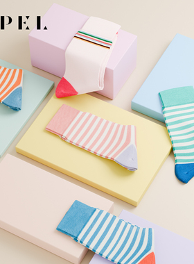 APEL进口匹马棉条纹袜子男中筒袜柔软舒适透气女百搭高端潮流棉袜