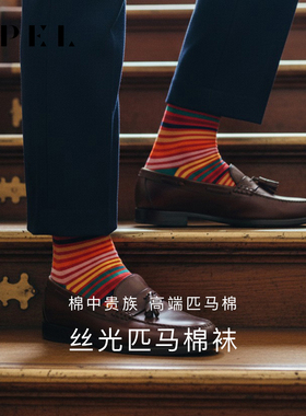 APEL丝光进口匹马棉条纹袜子男中筒袜春夏透气女百搭高端潮流棉袜
