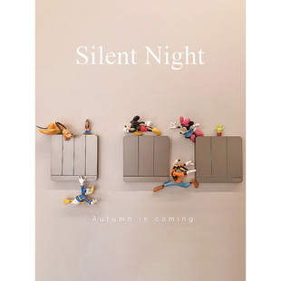 米奇开关摆件创意可爱卡通动物可视化门铃装饰品遮丑公仔插座墙贴