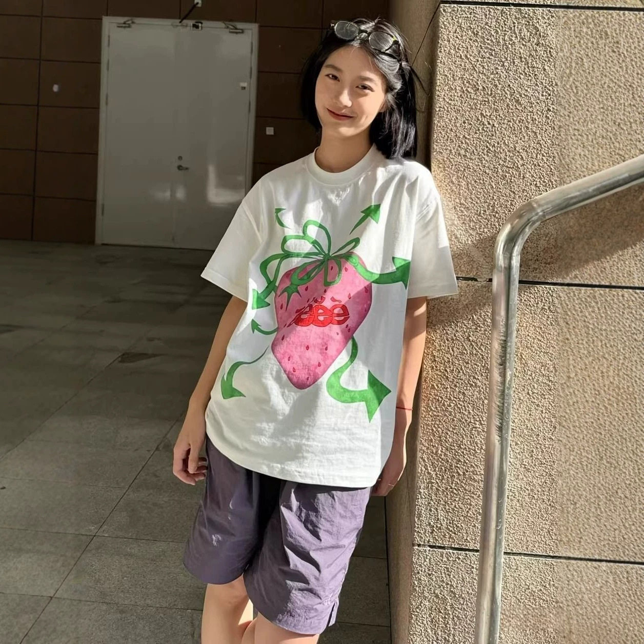 韩系甜美草莓印花短袖t恤女夏季女装2026新款百搭小个子白色上衣