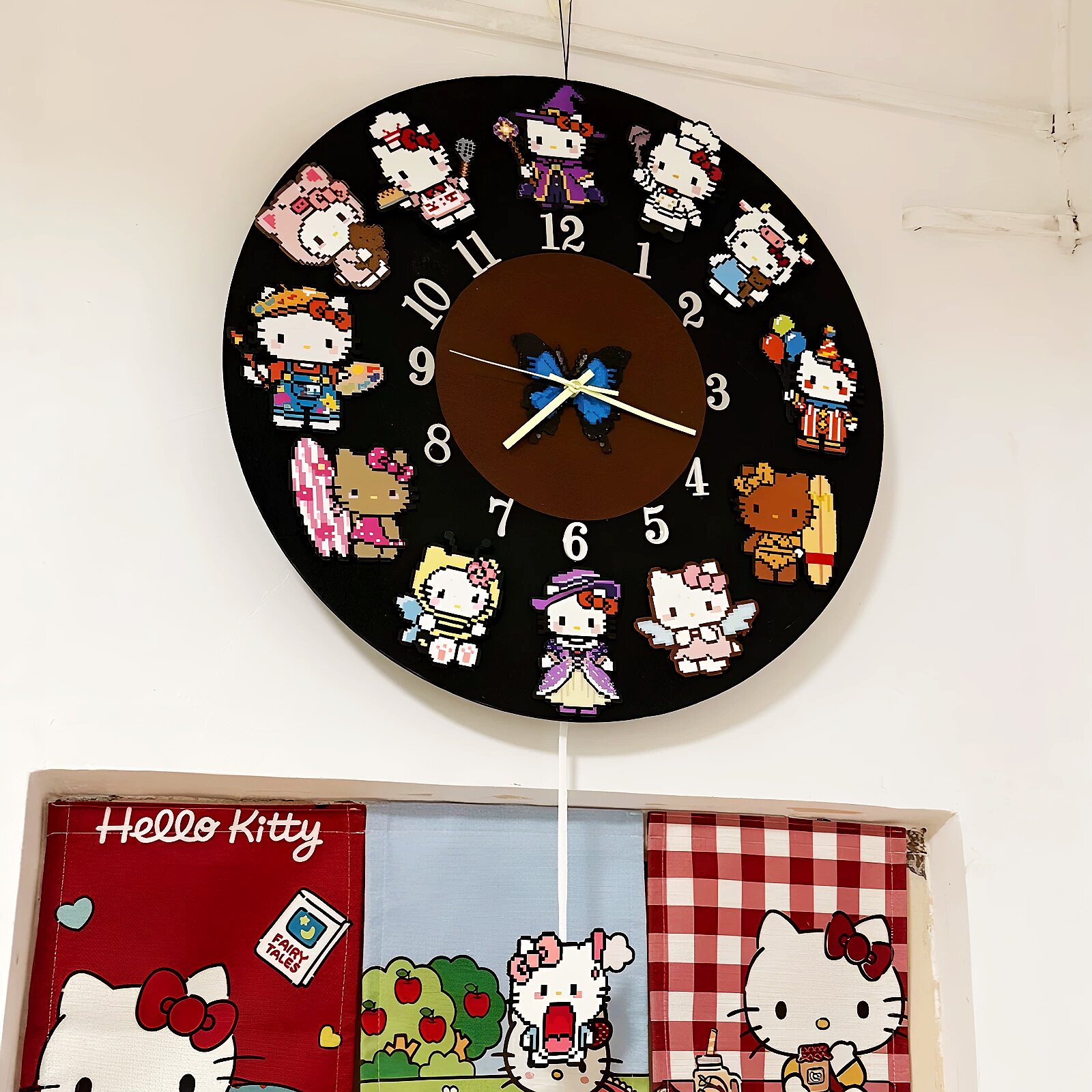 超可爱可爱猫咪拼豆钟表diy材料包黑胶唱片毛毡板客厅装饰挂钟
