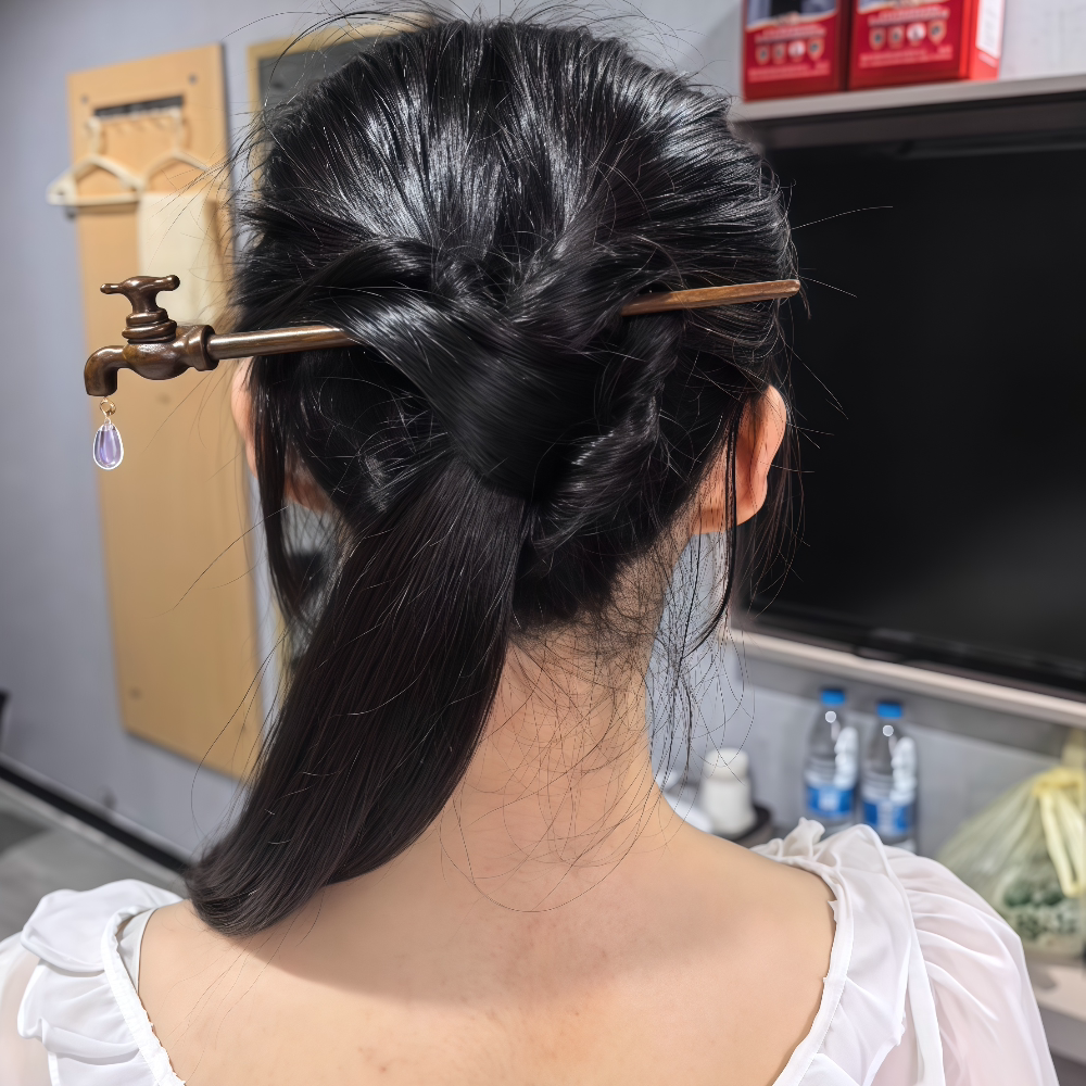 水龙头发簪女新中式搞怪趣味盘发木簪发饰【把脑子里的水放一放】