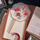 忆红妆舞蹈扇子团扇绣花红花鸟刺绣汉服旗袍古装 儿童中国风舞蹈圆