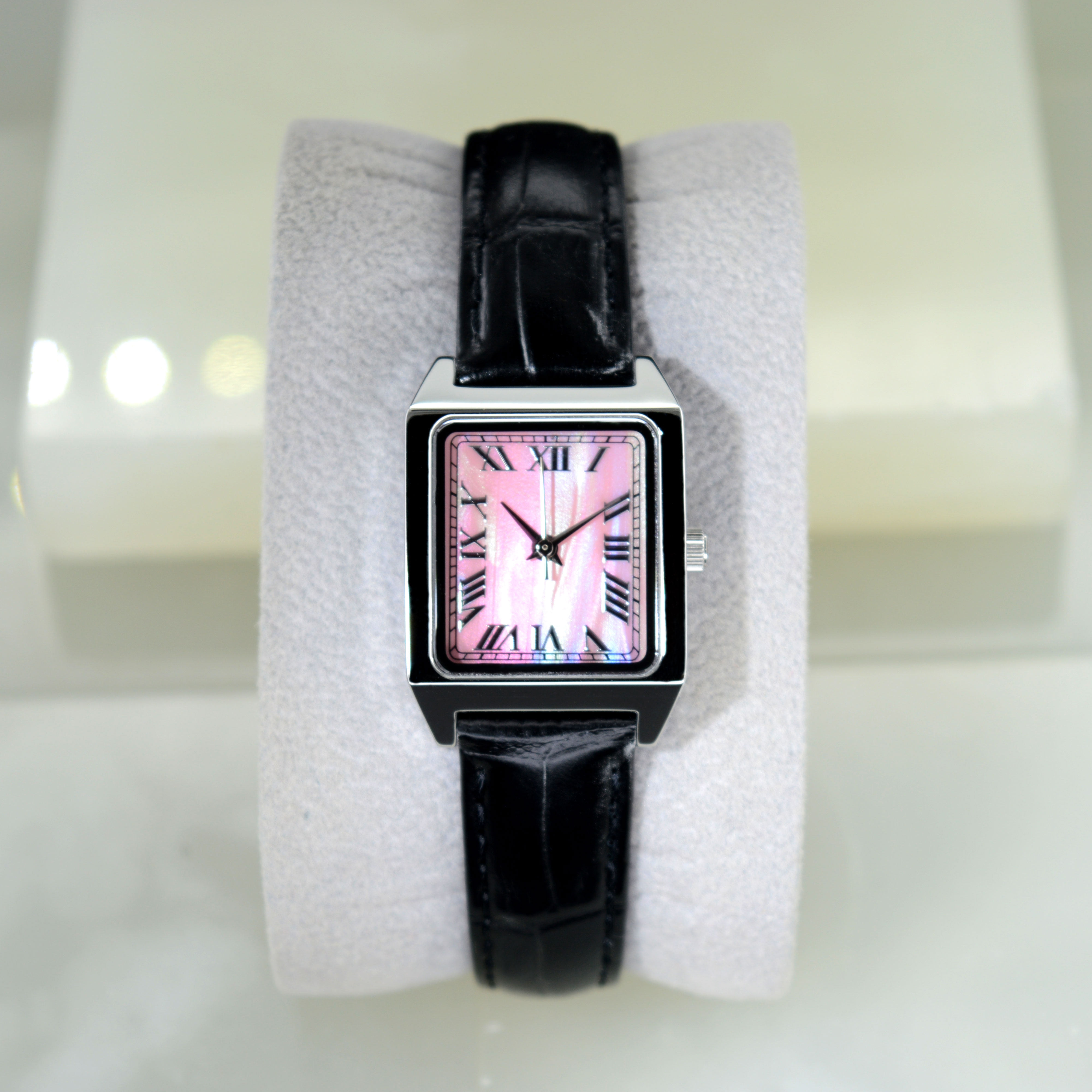 2026年新款粉色不锈钢小方表蓝宝石玻璃双面头层真皮表带女士手表,手表,国产腕表,淘宝优惠券,粉丝福利购,淘宝优惠卷