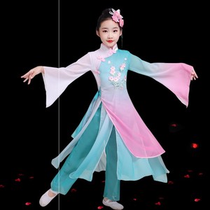 服古典儿童飘逸国风舞舞蹈舞服舞表演淡雅秧歌扇子清新女中演出伞